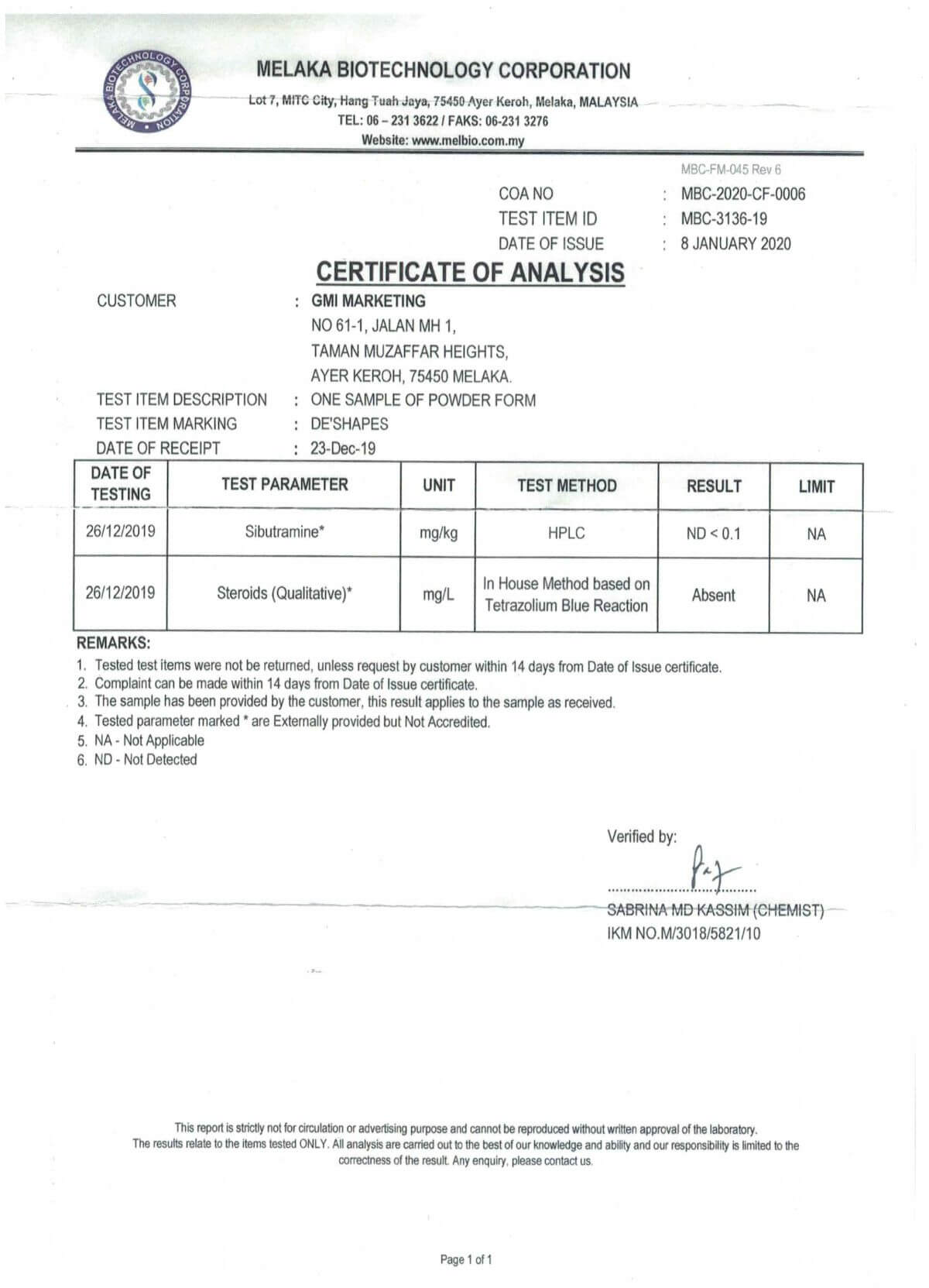 DeShapes Cert MBC